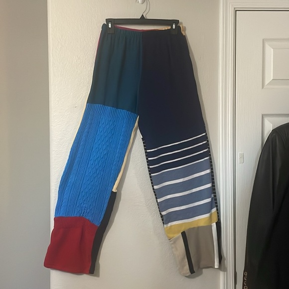 Patchwork up-cycled knit elastic waist full leg pants. All fabrics very soft. - Picture 1 of 16